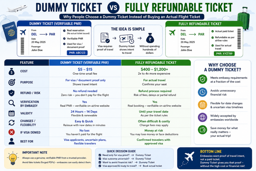 Dummy ticket Vs Refundable Ticket